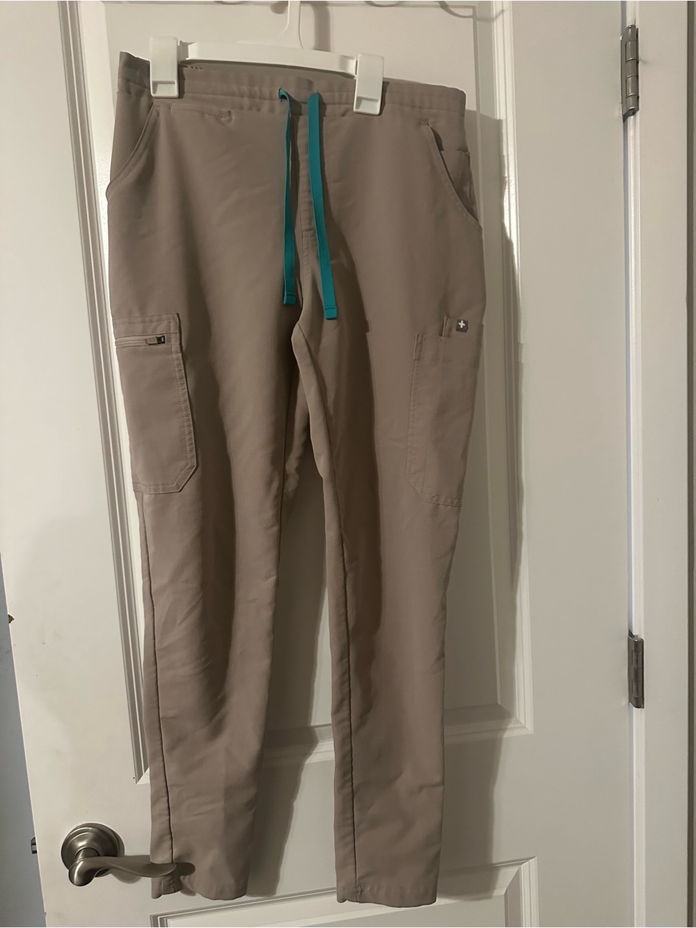 Figs Taupe Jogger Pants with Teal Drawstring